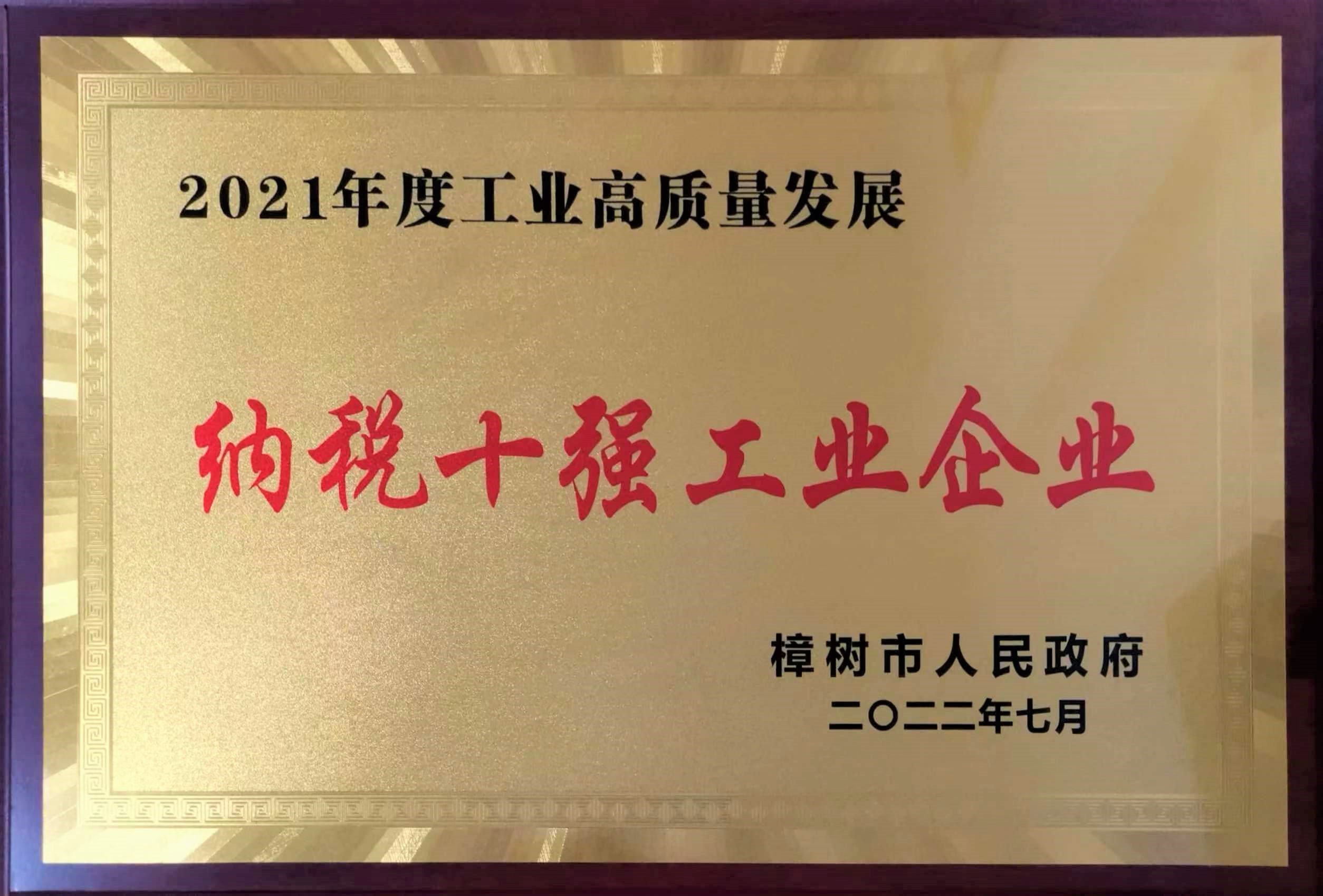 2021年度工業(yè)高質(zhì)量發(fā)展 納稅十強工業(yè)企業(yè)